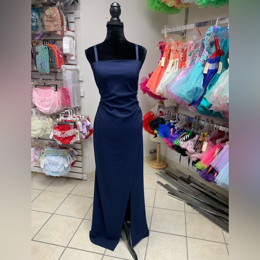 Sz 14 Navy Blue Ruched Prom Homecoming Bridesmaid Evening Gown Formal Dress NWT